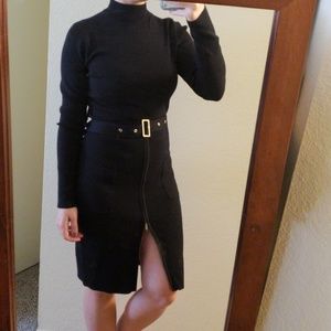Black turtle neck dress with belt